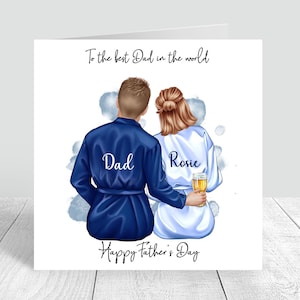 Tarjeta personalizada del Día del Padre Feliz, Papá e Hija, Regalo del Día del Padre, Papá, Túnicas, Tarjeta del Día del Padre hecha a mano, Personalizar el cabello 499