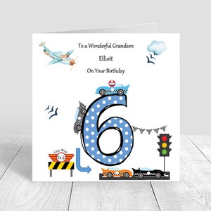 Carte d'anniversaire pour garçon, faite main et personnalisée pour 6 ans, voitures de course | Garçon d'anniversaire | Fils | Petit-fils | Cadeaux pour son 6e anniversaire de neveu
