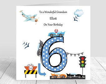 Boys 6th Birthday Card Handmade & Personalised Race Cars | Birthday Boy | Son | Grandson | Nephew 6th Birthday Gifts