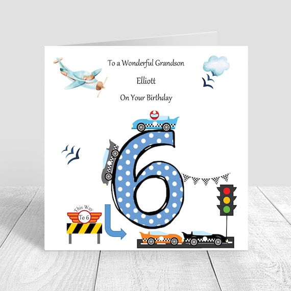 Carte d'anniversaire pour garçon, faite main et personnalisée pour 6 ans,  voitures de course Garçon d'anniversaire Fils Petit-fils Cadeaux pour son  6e anniversaire de neveu -  France