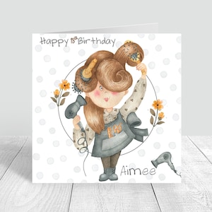 Biglietto di compleanno personalizzato per donna, Biglietto di compleanno per parrucchiere, Biglietto per capelli e bellezza, Biglietto d'auguri, Biglietto di buon compleanno unico, 18 21 955