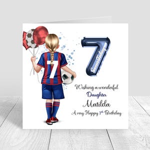 Girls Personalised Football Birthday Card,Birthday Soccer Card, Greeting Card,football Kit Birthday Card,Daughter 5th 6th 8th 12th 1760