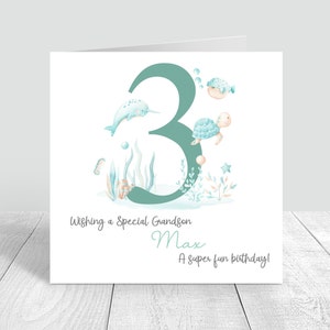 Personalisierte Jungen 3. Geburtstag Karte Handgemachter dritter Geburtstag Unter dem Meer Karte Bruder Sohn Enkel Neffe Babys 1