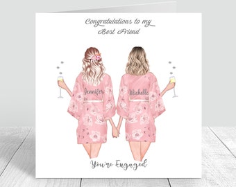 Congratulations You're Engaged Personalised Handmade Card Wedding Gifts Engagement Best Fiend Sister Bridesmaid **CUSTOMISE HAIR STYLES **