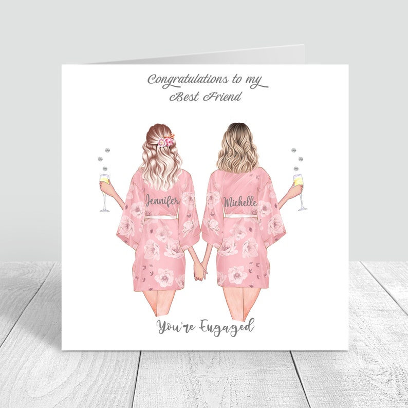 Congratulations You're Engaged Personalised Handmade Card Wedding Gifts Engagement Best Fiend Sister Bridesmaid CUSTOMISE HAIR STYLES image 1