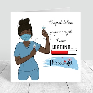 Gefeliciteerd nieuwe baan kaart Phlebotomist verpleegkundige handgemaakte kaart nieuwe baan gepersonaliseerde kaart voor vrouwen 257