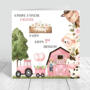 Cartão de aniversário personalizado para meninas, tema fazenda feito à mão, rosa, floral, 1º, 2º, 3º, 4º, 5º, 359