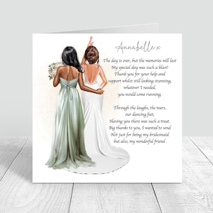 Biglietto di ringraziamento personalizzato per essere la mia cartolina da damigella d'onore Abito da damigella d'onore verde salvia, regalo da damigella d'onore migliore amica, sorella, migliore amica 1006