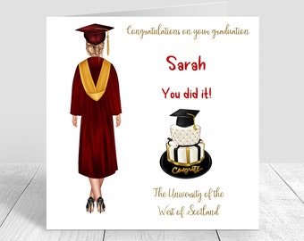 Women's Graduation Handmade Card /Well done Personalised Womens Graduation card