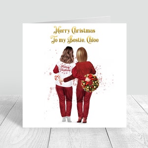 Gepersonaliseerde Merry Christmas Card, Kerstpyjama Beste Vriend, Mama, Vriendin, Bestie, Zus Kerstcadeaus Handgemaakt 608