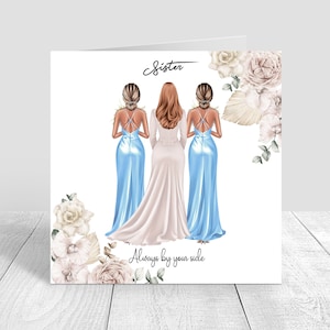 Ao seu lado cartão personalizado feito à mão para o dia do casamento melhor amigo/irmã/primo vários penteados/cartão de casamento estilo boho/boho 557