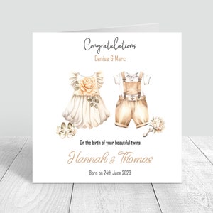 Felicitaciones Twin Girls Baby boy, Twin Baby Girl New Born Card Hecho a mano y personalizado / Nueva tarjeta de bebé / Regalos gemelos Boho Twin Baby Card