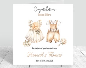 Congratulations Twin Girls Baby boy, Twin Baby Girl New Born Card Handmade and Personalised | New Baby Card | Twin Gifts Boho Twin Baby Card