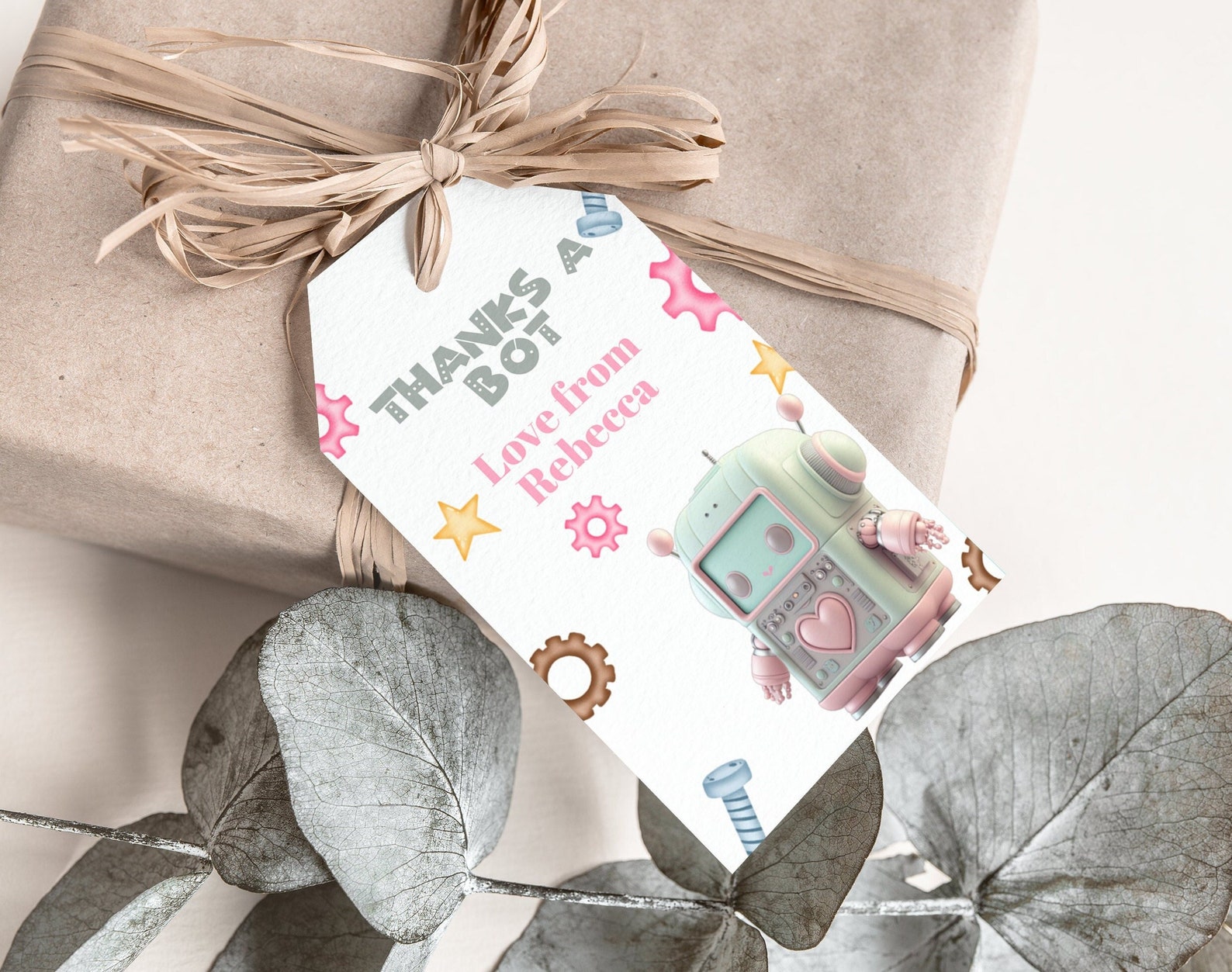 Personalised Thanks a Bot Girls Party Favour Tags ,robot Gift Labels ...