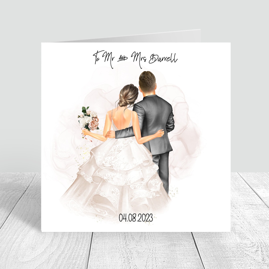 Bride & Groom Wedding Card Personalised Wedding Day Card ...