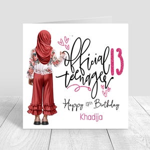 Personalised Muslim Birthday Card,  Officially 13,Asian Teenager Happy Birthday Card for her, Sister, Daughter 13th ,Greeting card 1519