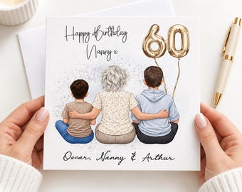Personalised 60th Birthday Card for Nanny, Grandma Birthday Card, Card from Grandchildren, Nan 60th Birthday, Grandsons Birthday Card 3139