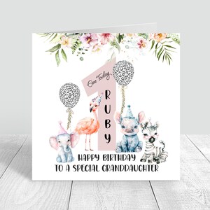 1ère carte d'anniversaire safari personnalisée pour filles, carte de premier anniversaire faite main avec des animaux pour carte d'anniversaire soeur fille petite-fille bébés 1180