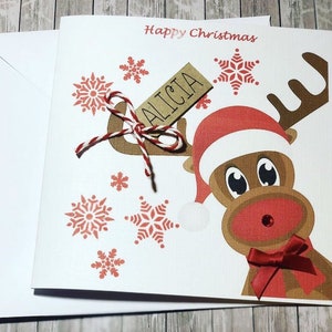 Cartão de Natal para crianças com rena com etiqueta personalizada/meninos e meninas/adolescentes/adulto