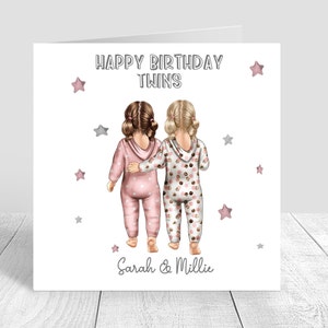 Carte d'anniversaire personnalisée pour jumeaux filles jumelles faites main et cartes personnalisées anniversaire de jumeaux petite-fille fille nièce 442