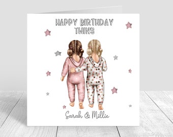 Gepersonaliseerde tweeling verjaardagskaart Twin meisjes handgemaakte en gepersonaliseerde kaarten Twin verjaardag kleindochter dochter nichtje 442