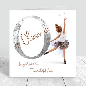 Personalised Girls Birthday Card Ballerina Greeting Card for Daughter Granddaughter Sister Friend Niece 3rd 4th 5th 6th 7th 8 birthday 0067