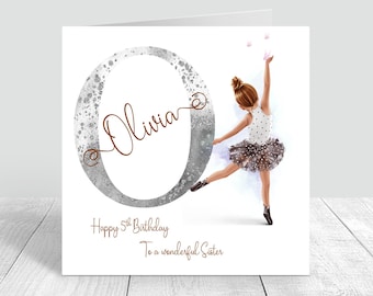 Carte d'anniversaire personnalisée pour fille, ballerine, pour fille, petite-fille, soeur, amie, nièce, 3e 4e 5e 6e 7e 8e anniversaire 0067