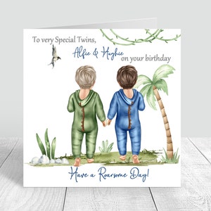 Cartão de aniversário personalizado para meninos gêmeos, cartões artesanais e personalizados para meninos, 1º, 2º, 3º aniversário, neto, filho, sobrinho, irmão 444