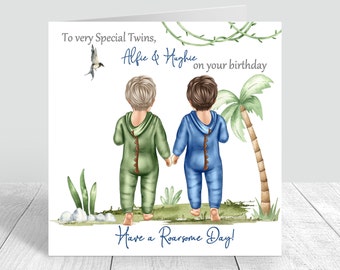 Carte d'anniversaire personnalisée pour garçons jumeaux faite main et cartes personnalisées 1er 2e 3e anniversaire petit-fils fils neveu frère 444