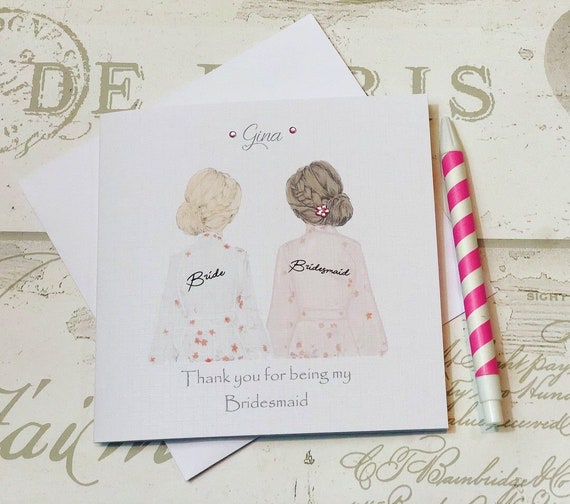 Personalised Thank you for being my Bridesmaid/ Maid of Honour handmade Card 