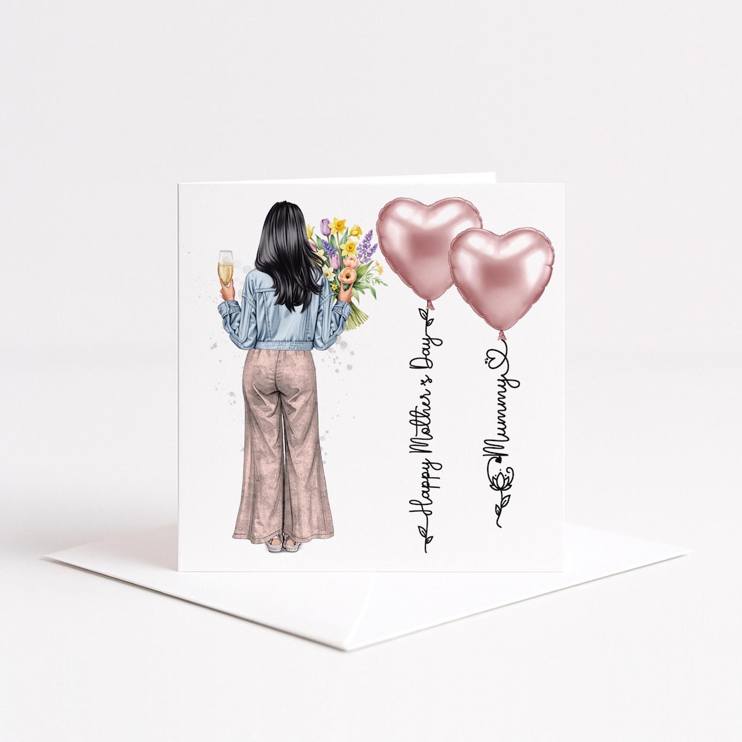 Happy Mother’s Day Card for Mum – Rose Gold Heart Balloon Card – Floral ...