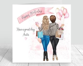 Personalised Happy Birthday Card Women's Best Friend Handmade Sister/ Bestie / Auntie / 18th 21st 25th 30th 40th 50th birthday gift