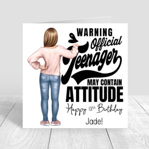 Personalised Girls 13th Birthday Card,Officially A Teen Birthday Greetings card handmade for her Daughter, Niece, Granddaughter, Friend 1517