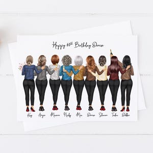 Gepersonaliseerde verjaardagskaart vrouwen meisjesgroep handgemaakte kaart vrouwen 25e 30e 40e 50e grote kaart vrouwen voor haar vriend elke leeftijd 1301