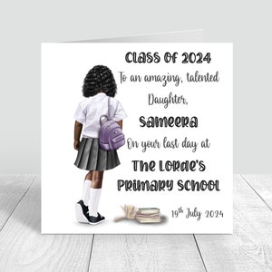 Tarjeta personalizada para dejar la escuela para niñas, último día de la escuela primaria, escuela secundaria, tarjeta de salida de la escuela secundaria, clase de 2024, fin de año 1192