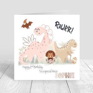 Personalisierte Mädchen Dinosaurier Geburtstagskarte Handgemachte erste Geburtstagskarte 2.3.4 Schwester Tochter Enkelin Babys 1.Geburtstag 1429