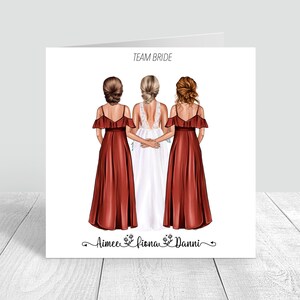 Équipe mariée carte personnalisée cadeau de mariage pour la mariée demoiselles d'honneur carte de voeux faite main meilleur ami soeur cousine Bestie cheveux personnalisés