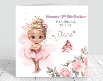 Personalised Girls Ballerina Birthday Card Handmade Daughter/Sister/Cousin/Friend/Granddaughter 3rd 4th 5th 6th 8th 10th Birthday Card 749