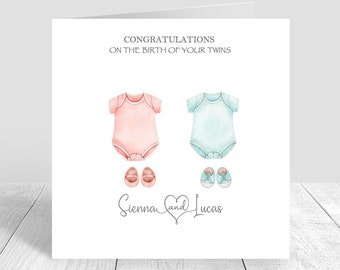 Personalised Twin Birthday Card Twin Girl/Twin Boy Twin baby girls Twin baby boys Handmade and Personalised Cards Congratulations New born