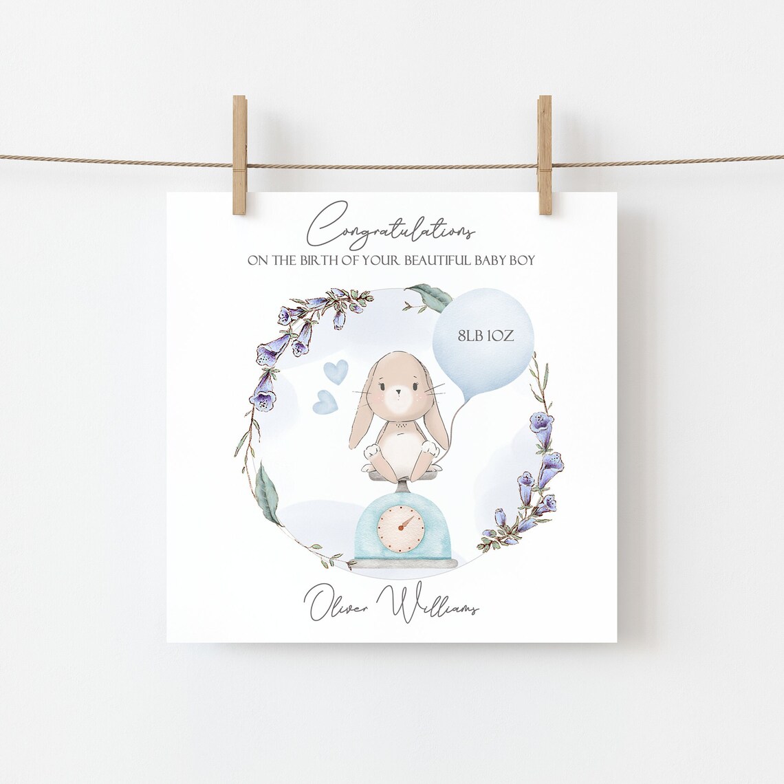 Congratulations Rabbit Personalised New Born Baby Card Personalised Baby Card Congratulations ...