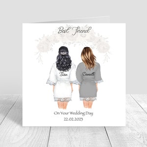 Cartão personalizado feito à mão no dia do seu casamento para cartão de dia de casamento do melhor amigo/primo irmã, roupões de casamento, cartão personalizado de roupões de renda