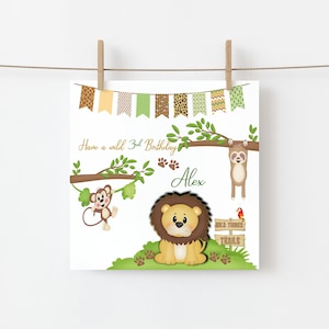 Second Ave Son Children's Kids Baby Safari Square Card For Boy Birthday