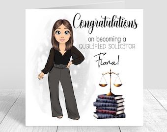 Personalised Qualified Solicitor Card, Congratulations, Well Done, Solicitor Card, Handmade, Customise Hair, Womens Solicitor card, 1541