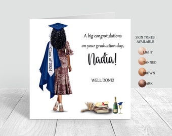 Women's Personalised Graduation Card, Congratulations Graduate, Well Done Handmade Card,Customise Hair 1215