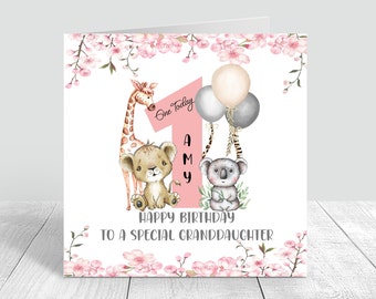 Personalised Girls 1st Safari Birthday Card Handmade First Birthday Card For Sister Daughter Granddaughter Babies 1st Birthday Card 205