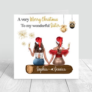 Una cartolina di Natale molto allegra Biglietto di maglioni di Natale personalizzato, abiti natalizi Sorelle Besties Friends Biglietto di auguri stagionale fatto a mano 702