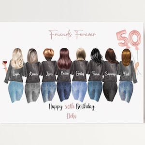 Stampa personalizzata A4 delle migliori amiche Buon compleanno da donna, ricordo di amici speciali, stampa dell'amicizia, amiche, personalizza i capelli delle donne 884