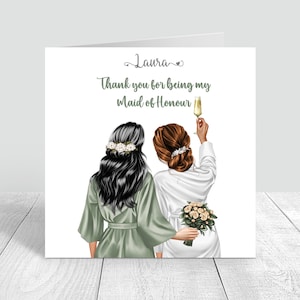 Personalisierte „Danke, dass du meine Brautjungfer und Trauzeugin bist“-Hochzeitsrobenkarte, beste Freundin, Schwester, bester Freund, individuelle Frisur 986