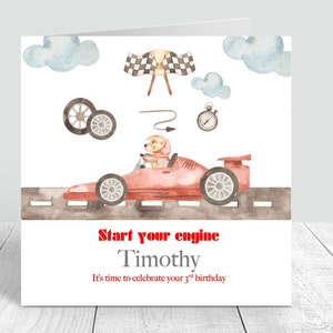 Voiture de course personnalisée pour garçons Carte d'anniversaire de démarrage du moteur Carte de voeux faite main 1er 2e 3e 4e 5e Neveu/petit-fils/fils/ami 269