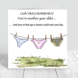 Carte d’anniversaire drôle personnalisée pour femmes Knickers Humour Carte faite à la main Fille, Maman, Maman, Amie, Meilleure amie Nièce Bestie tout âge 446